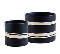 Nihow Maceta Moderna de cerámica, Maceta de 5 + 7 Pulgadas para Todas Las Plantas de Interior, macetas Resistentes con Agujero de Drenaje y Tapones de Goma, Color Negro semimate y Naturaleza, Plantas