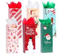 Nihuecne Paquete de 12 bolsas de regalo de vino de Navidad con etiquetas, bolsas de regalo de vino de Navidad con papel de seda para botella de vino, envoltura de regalo de vino de Navidad, 6 diseños