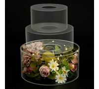 NIHUIFDPY 3 soportes para tartas rellenables de acrílico transparente con cadena de luz de 15 cm + 20 cm + 25 cm, centro de mesa apilable para cupcakes, cajas decorativas para bodas, baby shower,