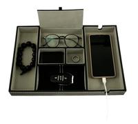 NIHUIFDPY Bandeja de cuero con 6 compartimentos, organizador de mesita de noche, bandeja organizadora para hombres, padre, entrada, soporte para guardar carteras, teléfonos, joyas, monedas, relojes,