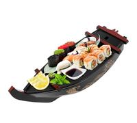 NIHUIFDPY Bandeja de plástico reutilizable para servir sushi, plato de servir de barco de hojas, platos japoneses de sashimi, contenedor de alimentos, bandejas decorativas para el hogar, cocina,