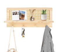 NIHUIFDPY Estante flotante de ratán con 4 ganchos, estante decorativo de pared de madera, colgador de llaves, soporte de pared para exhibición de fotos para entrada, guardería, pasillo, oficina, hogar