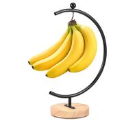 NIHUIFDPY Soporte para plátanos, gancho de plátano en forma de luna, soporte de metal para árbol de plátano con base de madera, estante para plátanos para encimera de cocina, soporte decorativo para