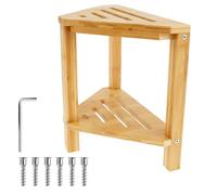 NIHUIFDPY Taburete de ducha de madera maciza, reposapiés de 14 pulgadas, taburete de doble piso, taburete de ducha de esquina con estante de almacenamiento, asientos de ducha y bancos para sentarse