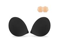 Niidor Sujetador Adhesivo Tirantes Pegajoso Invisible Sujetador Push Up Tapas de niple de Silicona para Vestido sin Espalda-Tela Negra-D