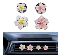 NIIIYTYB 4 clips de ventilación de aire para coche, clips de ventilación de flores para ambientadores, hibisco hawaiano rosa y flor de cerezo, accesorios de coche, decoración estética interior para