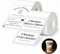 NIIMBOT 2 Rollos Etiquetas de 30 x 20 mm para impresoras de etiquetas B1,B21,B21 Pro y B3S,Impermeables y resistentes al aceite, para el hogar,la escuela y la oficina(Blanco)