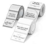 NIIMBOT 3 rollos de etiquetas para etiquetadora B1 B21 B3S, 50 x 30 mm, blanco, 40 x 30 mm, transparente, 50 x 50 mm, transparente, laminadas térmicas autoadhesivas, impermeables, antiaceite