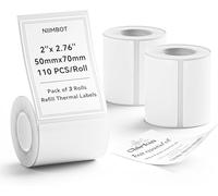 NIIMBOT 3 Rollos Etiquetas de 50 x 70 mm para impresoras de etiquetas B1,B21,B21 Pro y B3S,Impermeables y resistentes al aceite, para el hogar,la escuela y la oficina(Blanco)
