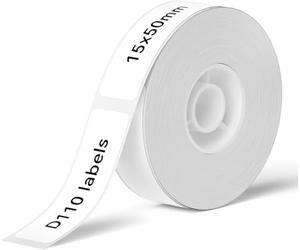 NIIMBOT Cinta térmica impermeable para etiquetadora, cinta adhesiva para impresora con autoadhesiva, para etiquetadora D11/D110/D101 (blanco, 15 mm x 50 mm)