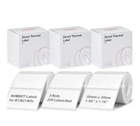 NIIMBOT Etiquetas para etiquetadora B1/B21/B3S (3 rollos, 50 x 30 mm), etiquetas adhesivas térmicas, impermeables, a prueba de aceite y a prueba de desgarros, etiquetas térmicas autoadhesivas (blanco)
