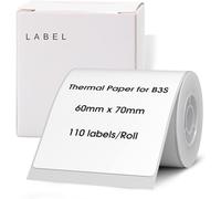 NIIMBOT Etiquetas para impresora de etiquetas B3S, 60 x 70 mm, impermeable, papel térmico a prueba de desgarros, 1 rollo de 110 etiquetas autoadhesivas para impresora (blanco)