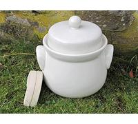 Nik.Schmitt & Sohn Mini olla de fermentación de 1 litro, crema, sin revestimiento, gres, 1 litro, tapa y piedras de peso, olla, olla de fermentación