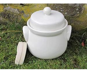 Nik.Schmitt & Sohn Mini olla de fermentación de 1 litro, crema, sin revestimiento, gres, 1 litro, tapa y piedras de peso, olla, olla de fermentación