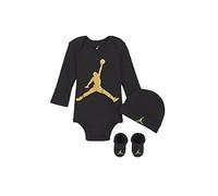 Nike Body de manga larga para bebé, sombrero y botines de 3 piezas, Black(lj0263-k5x)/Gold, 6-12 meses