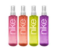 NIKE - Bruma Corporal Perfumada Pack 4 x 200 ml, Trendy Pink + Coral Crush + Yummy Musk + Purple Mood, Bruma para Mujer, Body Mist, Fragancia Fresca, de Larga Duración, Fácil de Aplicar, Secado Rápido