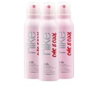 NIKE - Chic & Cool Pack de 3 x 200 ml, Desodorante Mujer Spray, Desodorante Antimanchas para Todo Tipo de Piel, 0% Sales de Aluminio, de Larga Duración, Fragancia Afrutada
