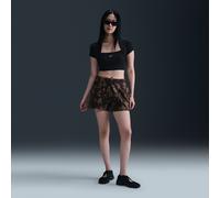 Nike Chill Terry Pantalón corto de talle medio y tejido French terry con estampado - Mujer - Marrón M (EU 40-42)
