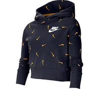 Nike Crop Aop - Sudadera con Capucha para niña, Niñas, Sudadera con Capucha para niña., CZ2566, Obsidian/University Gold/White, Medium