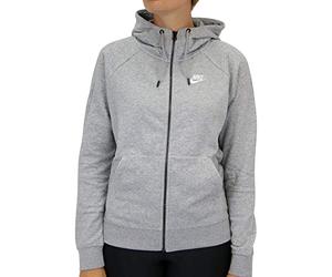 Nike, Essential Hoodie FZ FLC Sudadera con Capucha Y Cremallera Completa, Mujer, Gris (Dk Grey Heather, White), L