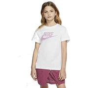 Nike G NSW tee Dptl Basic Futura T-Shirt, Niñas, White/(Magic Flamingo), XL