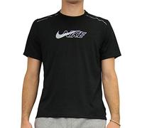 Nike M Nk DF Miler SS Flash NV Short Sleeve Top, Hombre, Black/Reflective silv, S