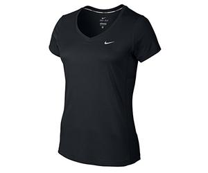 Nike Miler V-Neck - Camiseta para Mujer, Color Negro/Plateado, Talla XL