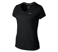 NIKE Miler V-Neck - Camiseta para Mujer, Color Negro/Plateado, Talla XS