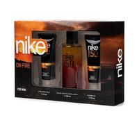 NIKE - On Fire Colonia 150 ml + Gel de Baño 75 ml + After Shave 75 ml, Estuche de Regalo Hombre, Eau de Toilette Masculina, Aroma Oriental Amaderado, Fragancia Fresca, Sensual y de Larga Duración
