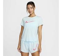 Nike One Swoosh Hybrid Dri-Fit SS Camiseta para Mujer, Azul Glaciar/Aster, Rosa, XL