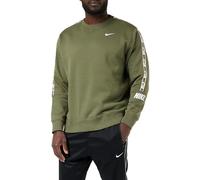 Nike Repeat Fleece Crew BB Sweatshirt Sudadera, Hombre, Verde Oliva y Blanco, Medium