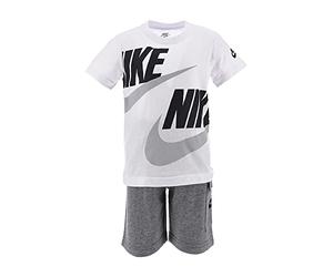 Nike -SET COMPUESTO DE DOS PIEZAS: CAMISETA Y PANTALÓN -CAMISETA CON LOGO CORTO CON LOGO CORTO CON BOLSILLOS CARGO -REGULAR FIT BLANCO/GRIS/NEGRO 5-6 años