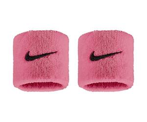 Nike Swoosh Classic Wristbands - Juego de 2 muñequeras Deportivas para Tenis, Fitness, Deporte, Peony/Negro, Talla única