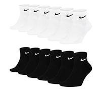 Nike SX7667 6 pares de calcetines cortos para hombre y mujer, tobilleros altos en negro, paquete ahorro, deportivos acolchados algodón todos los días, 34, 36, 38, 40, 42, 44, 46, 48, 50
