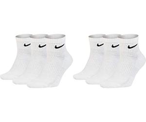 Nike SX7667 6 pares de calcetines cortos para hombre y mujer, tobilleros altos en negro, paquete ahorro, deportivos acolchados algodón todos los días, 34, 36, 38, 40, 42, 44, 46, 48, 50, Blanco