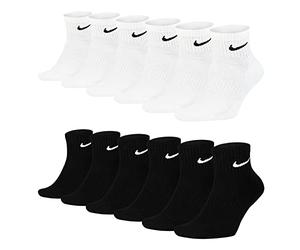Nike SX7667 6 pares de calcetines cortos para hombre y mujer, tobilleros altos en negro, paquete ahorro, deportivos acolchados algodón todos los días, 34, 36, 38, 40, 42, 44, 46, 48, 50