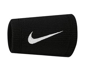 Nike Unisex - Adultos Elite Doublewide Wristbands 2 Unidades, Negro/Blanco, Talla única