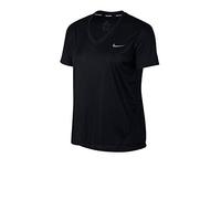 Nike W NK Miler Top Vneck T-Shirt, Mujer, Black/Reflective Silv, S
