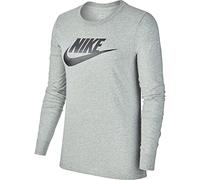 Nike W NSW tee Essntl LS Icon FTR Camiseta de Manga Larga, Mujer, dk Grey Heather/(Black), L
