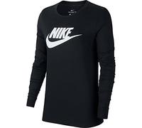 Nike W NSW tee Essntl LS Icon Ftra Camiseta de Manga Larga, Mujer, Black/White, L