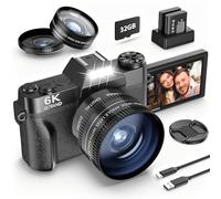 NIKICAM Cámara digital 4K 56MP para fotografía, cámara de vlogging para YouTube con pantalla abatible de 180°, WiFi, zoom digital de 16X, lente de 52 mm, 2 baterías, tarjeta micro SD de 32 GB (negro)