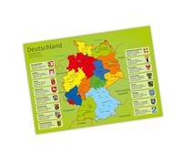 Nikima - Póster educativo de Alemania con los países federados - Póster para guardería, escuela, comienzo escolar, escolarización, guardería, mapa de Alemania, tamaño DIN A3 - 420 x 297 mm