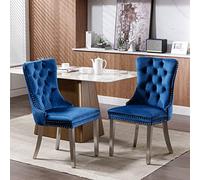 Nikki Collection - Silla de comedor moderna, de alta gama, de madera maciza, tapizada con patas cromadas de acero inoxidable chapado en acero, 2 unidades, color azul y cromado