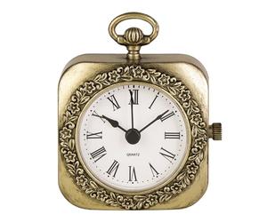 NIKKY HOME Mini reloj de mesa dorado vintage, clásico y elegante, funciona con pilas, pequeño reloj decorativo de metal para decoración de sala de estar