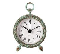 NIKKY HOME Mini reloj de mesa vintage, clásico, elegante, funciona con pilas, pequeño, redondo, decorativo, de metal, para decoración de sala de estar, color aguamarina
