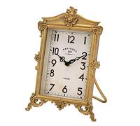 NIKKY HOME Reloj de mesa dorado vintage, silencioso, sin tictac, funciona con pilas, estante de escritorio, pequeño reloj de metal para decoración de sala de estar