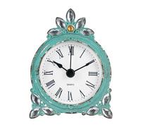 NIKKY HOME Reloj de Mesa pequeño de Peltre Vintage de Cuarzo con Diamantes de imitación Brillantes, 7,2 x 10 x 3,5 cm, Color Aguamarina