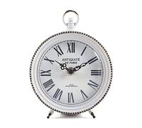 NIKKY HOME Reloj de mesa vintage con cuentas, estante de escritorio, funciona con pilas, diseño rústico, elegante decoración del hogar para chimenea, escritorio, encimera, blanco envejecido