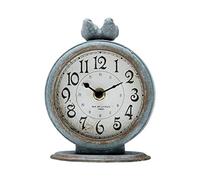 NIKKY HOME Reloj de Mesa Vintage, de Peltre, Redondo, de Cuarzo, con 2 pájaros, 12 x 6,3 x 15,5 cm, Color Gris Pizarra