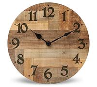 NIKKY HOME Reloj de Pared Redondo Grande de Madera Decorativo, Color marrón, 30 x 4 x 30 cm
